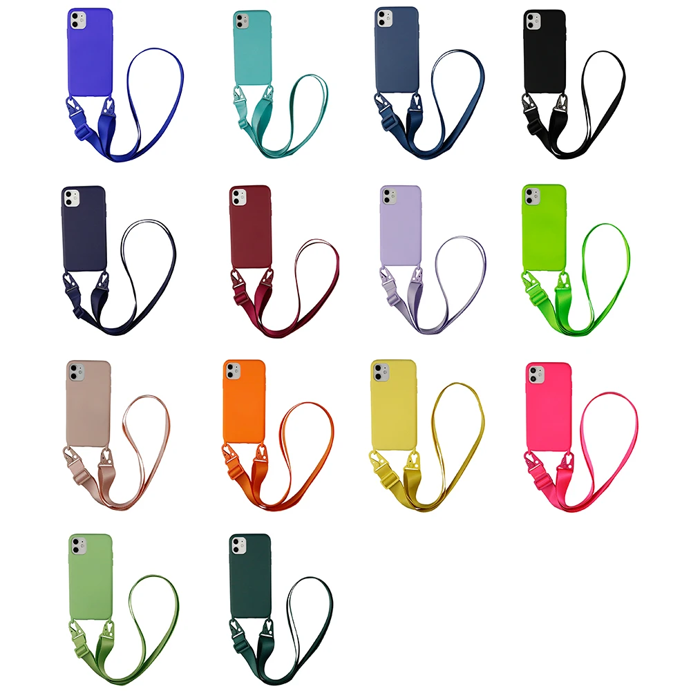 

Crossbody Necklace Chain Cell Phone Case for iPhone 12 11 pro XS MAX XR 6 7 8 Plus SE Lanyard Silicone Neck Strap Cover Tape