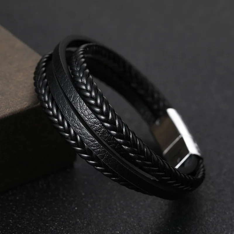 Классический кожаный браслет мужские браслеты с магнитной застежкой плетеный