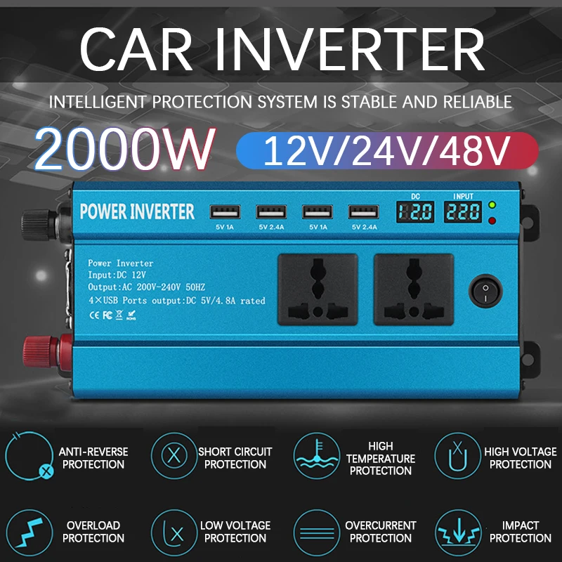 Автомобильное зарядное устройство для инвертора 2000 Вт 12/24/48/60 В переменного тока