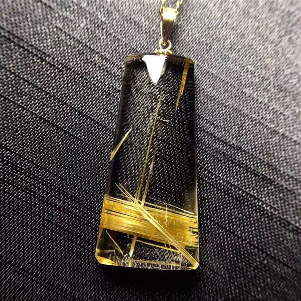 

Top Natural Gold Rutilated Pendant Jewelry For Woman Man 18K Gold Wealth Luck Crystal 27x13x5mm Rectangle Beads Gemstone AAAAA