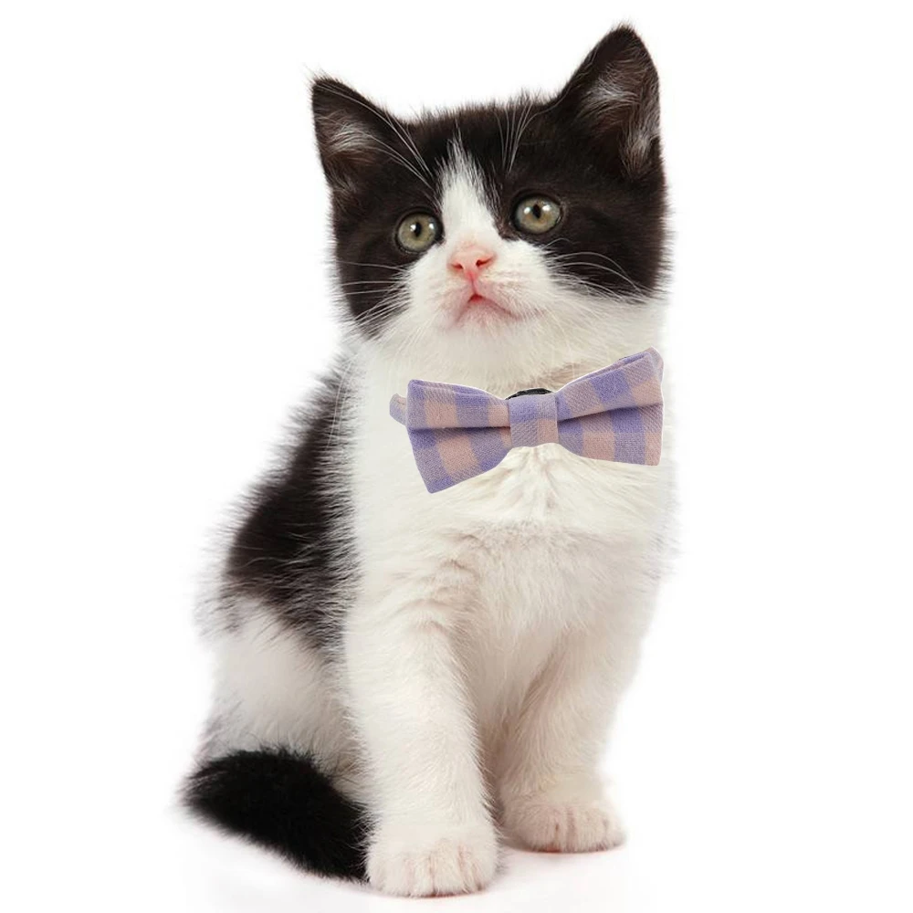 

Cat Collar Breakaway with Bow Tie Cute Plaid Patterns Design Adjustable Kitty Safety Collars Pet Accessories for Kitty Puppy