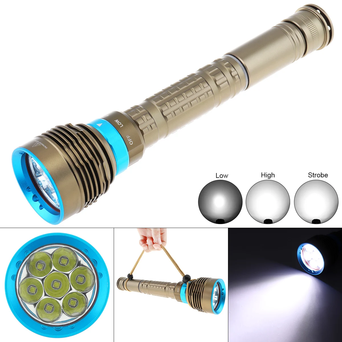 

7x XM-L L2 8000LM LED Flashlight Waterproof Underwater 50M Diving Flashlight with Rotating Magnetron 3 Mode Light By18650 26650