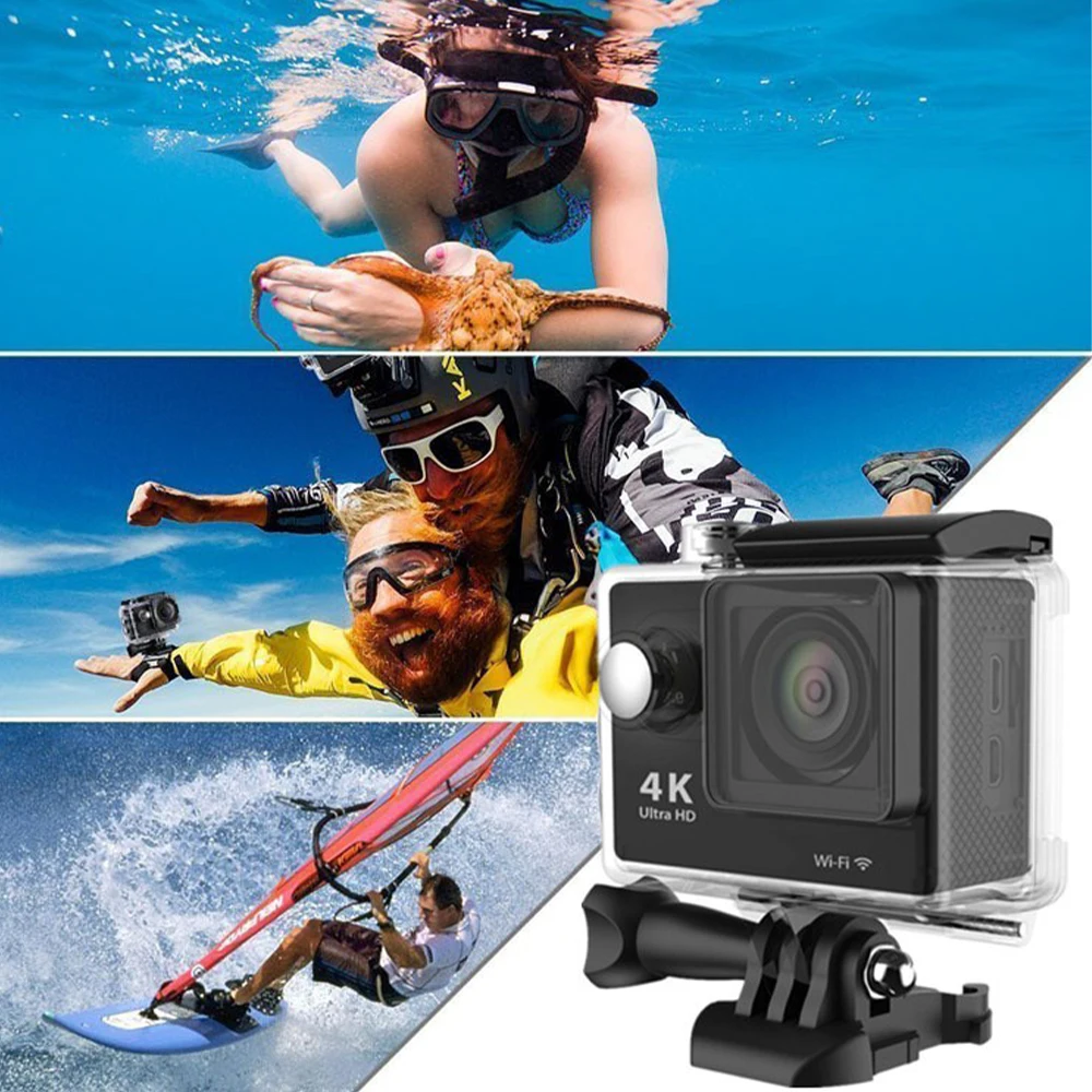 Продажа Экшн-камера Ultra HD 4K 30fps Wi-Fi 2,0 дюйма 170 градусов Подводная Водонепроницаемая видеозаписывающая камера S Black