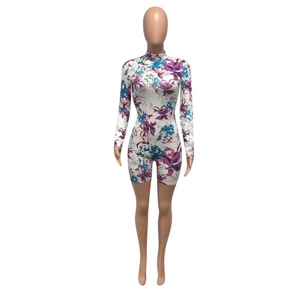 Женский Облегающий комбинезон с длинным рукавом и цветочным принтом Adogirl