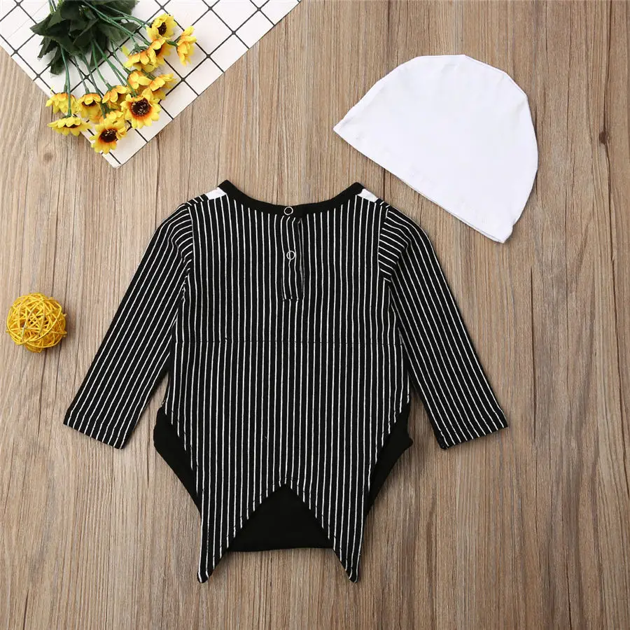 2Pcs Newborn Infant Kid Baby Boy Romper Halloween Bat Striped Long Sleeve Jumpsuit Playsuit Ghost Hat Clothes Costume 0-18M | Детская