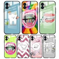 dentist teeth tooth for apple iphone 13 12 11 8 7 6s xs xr se x 2020 pro max mini plus tempered glass phone case