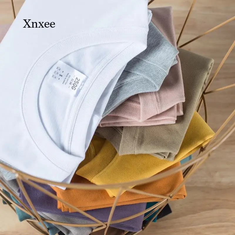 

2021 хлопковая Однотонная футболка унисекс с круглым вырезом, мужские облегающие Модные свободные топы с коротким рукавом, Женская Повседнев...