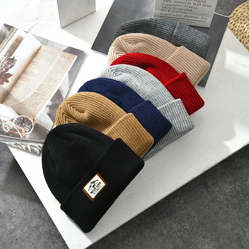 

Autumn Winter Beanies Skullies For Men Women Cold-proof Warmth Knitted Caps Outdoor Cycling Pure Color Woolen Caps With Markings