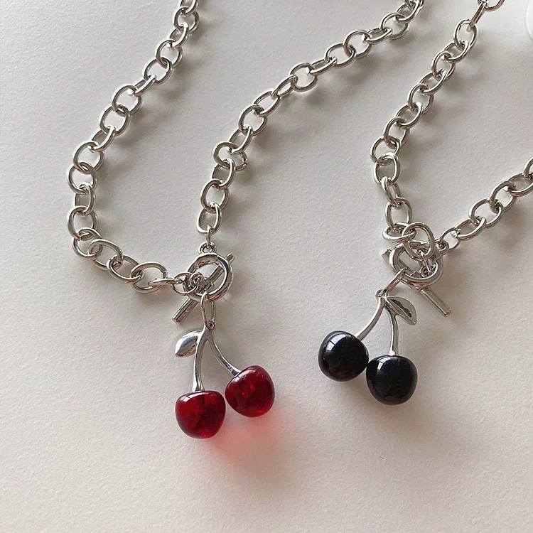 

2020 New Vintage Punk Black Cherry Pendant Metal Clavicle Chain Choker Necklace for Women Girls Party Aesthetic Jewellery