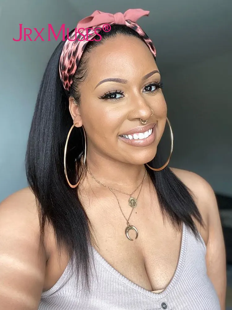 Яки прямые волосы парик с головной повязкой человеческих волос манекен для шарфа