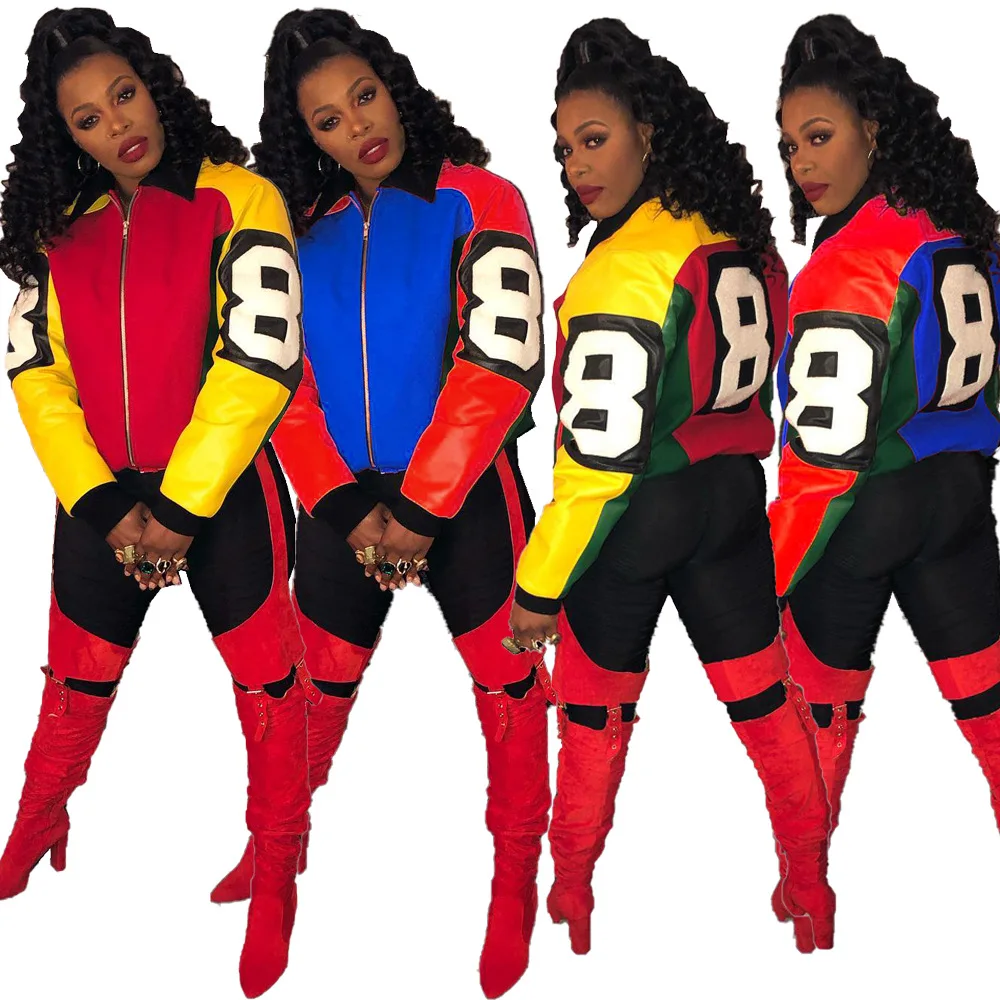 

HAOOHU 2020 new women's jackets fashion trends casual street digital patchwork long sleeve zipper slim coats and jackets