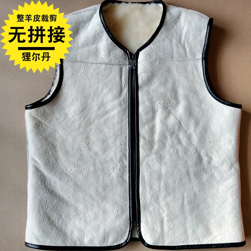 Мужской теплый жилет из овчины с мехом цельный мех майка