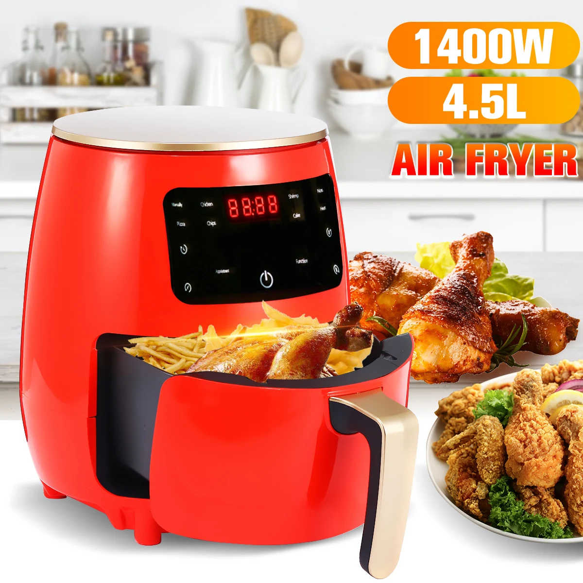 4.5L 1400W воздуха фритюрница без масла здоровья с двумя решетками Плита 220V