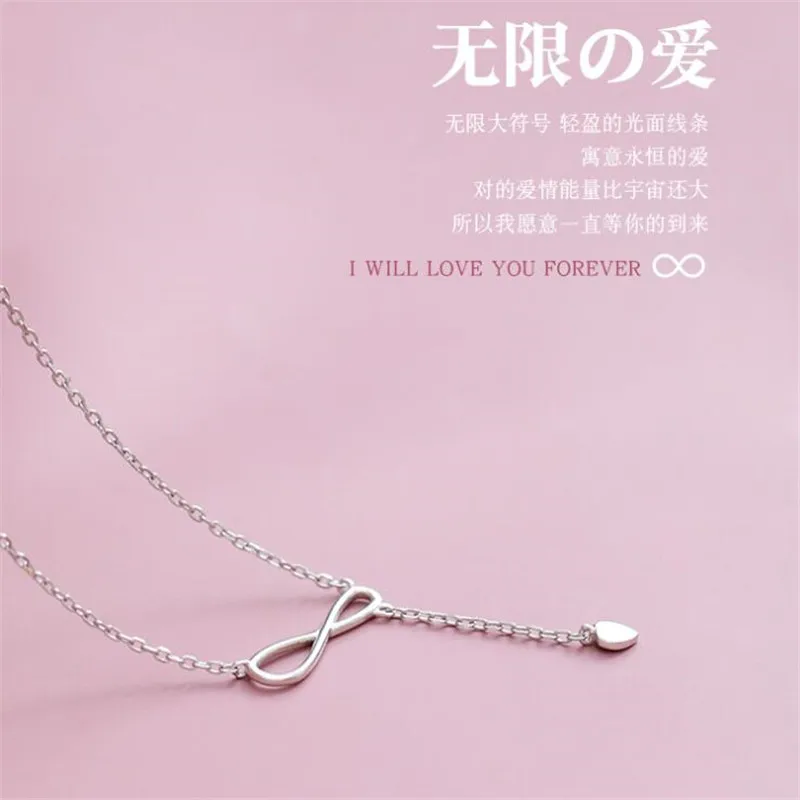 

New Simple Fashion Small Love 925 Sterling Silver Jewelry Creative Number 8 Infinite Love Heart Women Gift Necklaces H516