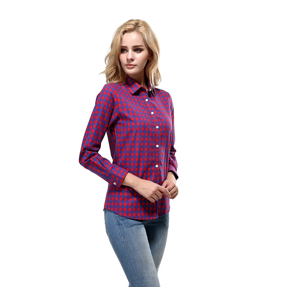 

Casual chemise femme Button Up blusas mujer de moda Turn Down Elegant camisas de mujer Checked Plaid Print shirts for women Tops