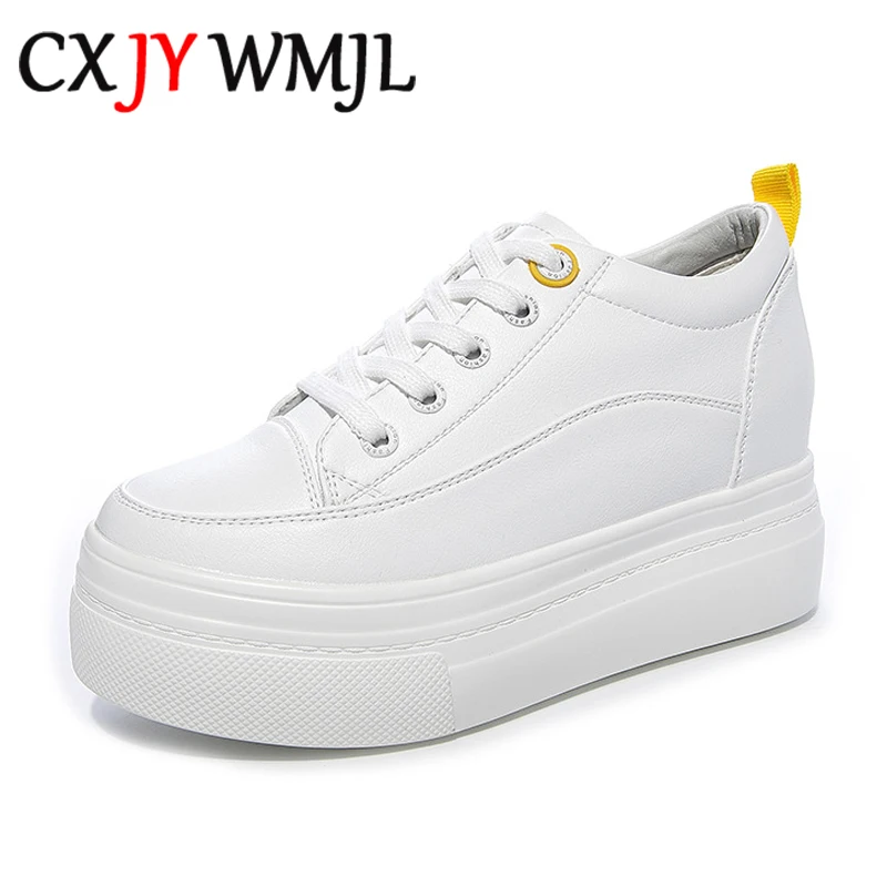 

Кроссовки женские кожаные, на платформе, с толстой подошвой 8 см