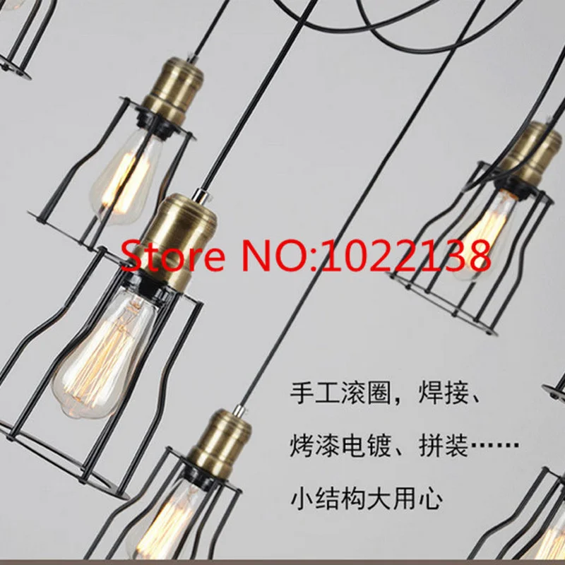 Черная люстра паук с железным покрытием винтажная Ретро Подвеска Эдисона