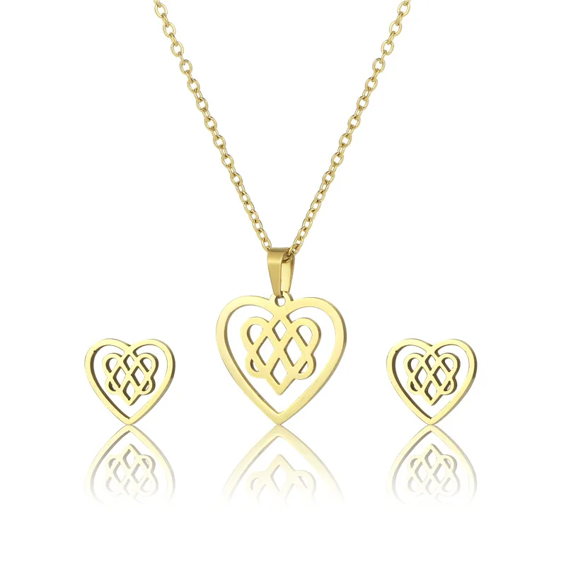 

304 Stainless Steel The Moon Smile Heart Pendants Fashion Steel Jewelry Set Wholesale Accessories Chain Necklace Stud Earring