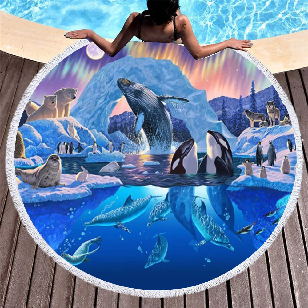 Круглое пляжное полотенце Irisbell с морскими животными 3D мягкое одеяло из