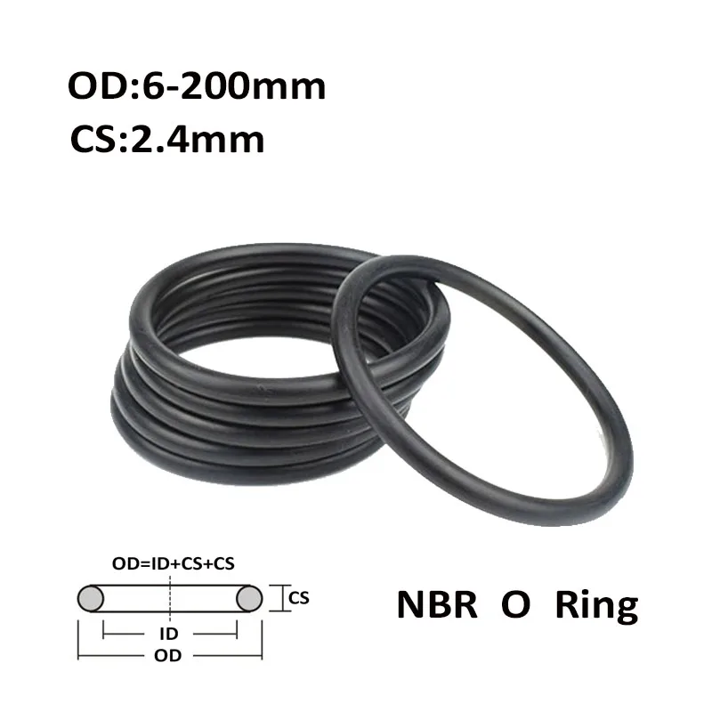 

CS 2.4mm OD 6~200mm Black NBR O Ring Seal Gasket Nitrile Butadiene Rubber Spacer Oil Resistance Washer Round Shape