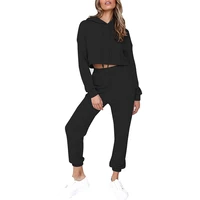 women two piece set cropped hoodiessportpants suits 2021 autumn casual loose solid color long sleeve drawstring sweatpants