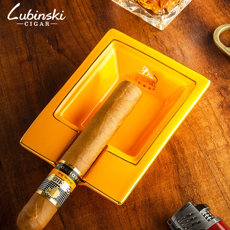 

LUBINSKI Porcelain Classic Rectangle 1 Slot Cigar Cigarette Ashtray Home Outdoor Tobacco Smoking Tool Gift Box For Cohiba