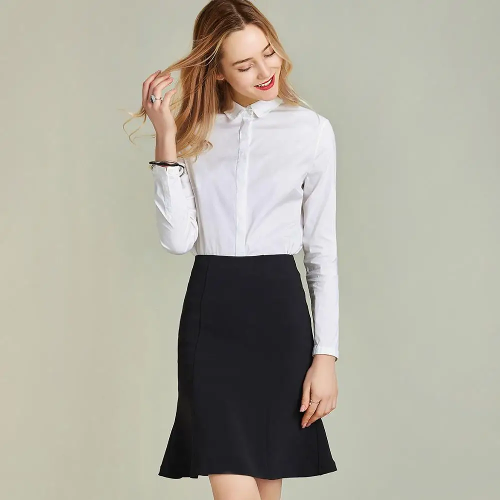 Женская однобортная хлопковая рубашка HAVVA однотонная белая блузка с длинным