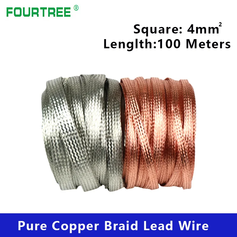 Cabo à Terra Fio de Ligação Rolo Cobre Puro Estanhado Trança Alta Flexibilidade Desencapada Plana Fita Condutora 100m – 4mm2