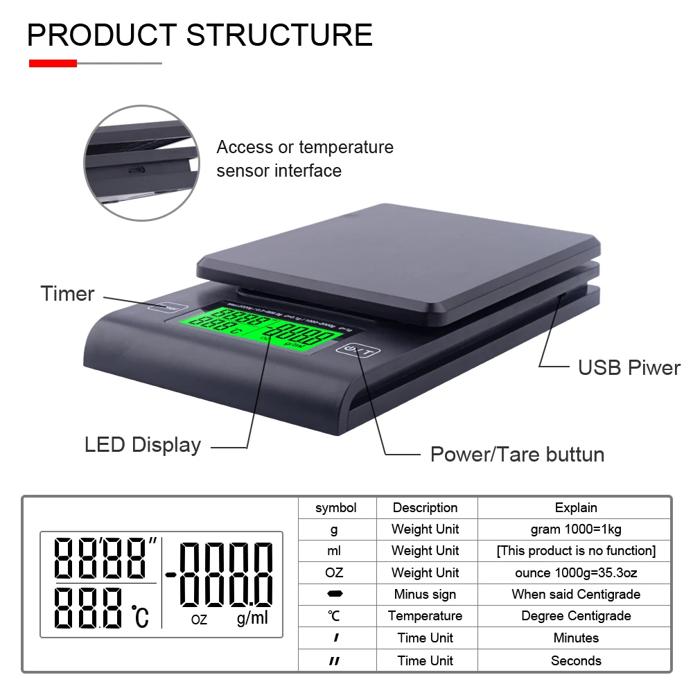 Цифровые кухонные весы с таймером электронный прибор для измерения температуры