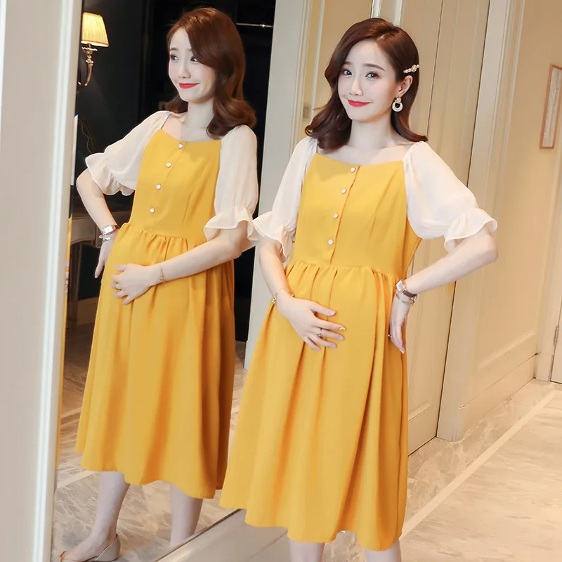 

New Summer Maternity Dress Woman Fashion Chiffon Stitching Dresses Pregnant Woman Clothing M-2XL