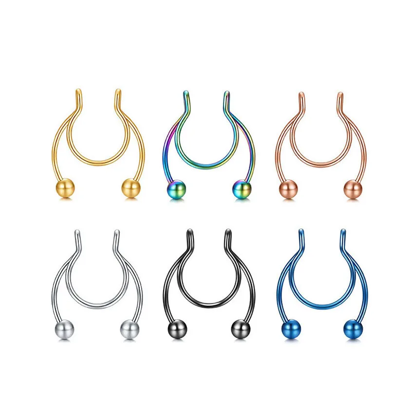 

New Fashion 1-5 20G Pcs New Fake Nose Piercing Fake Noses Rings Hoop Septum Surgical Steel Colorful Fake Piercings Jewelry