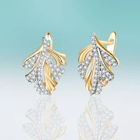 exquisite simple micro inlay cubic zirconia gold earrings maple leaf stud earrings for women jewelry gift brincos