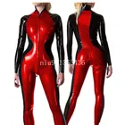 Латексный костюм кошки ручной работы, черный с красным резиновым боди с передней молнией, размер XXS-XXL для женщин, костюмы для косплея