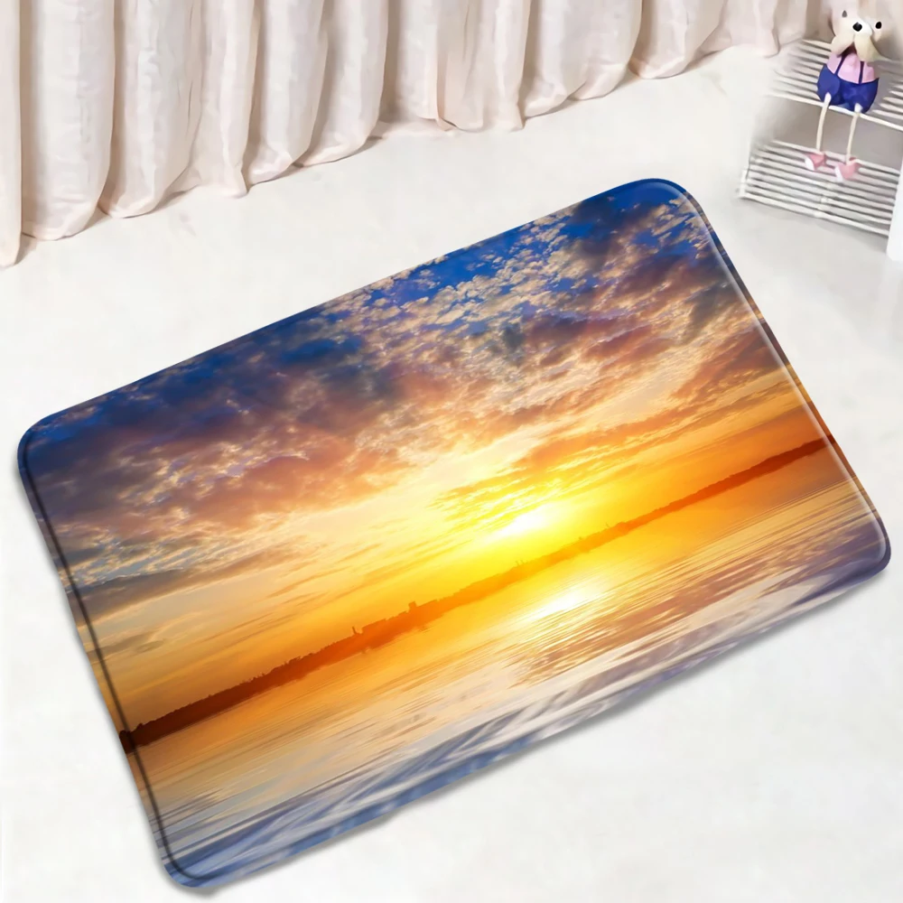 

Sunset Seaside Scenery Bath Mat Palm Trees Tropical Summer Landscape Non-Slip Shower Carpet Living Room Doormat Bathroom Mats