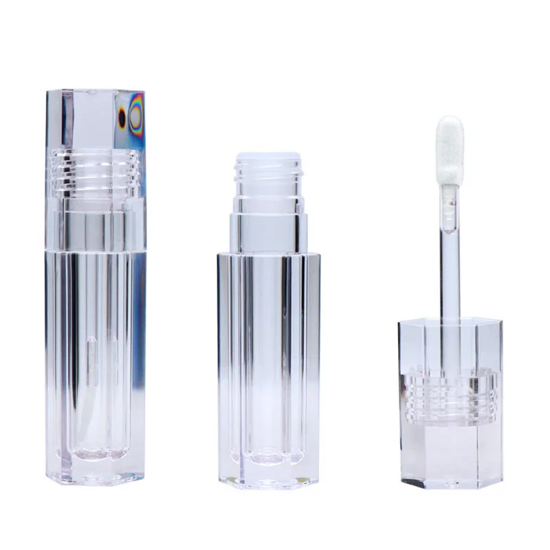 30pcs 5.5ml Hexagonal Transparent Empty Lip Gloss Tubes with Brush Tip Refillable Lip Balm Bottles C076