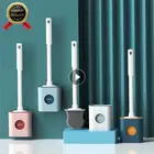 Щетка для унитаза с защитой от протечек и основанием, силиконовая мягкая щетка с плоской головкой и быстросохнущим держателем