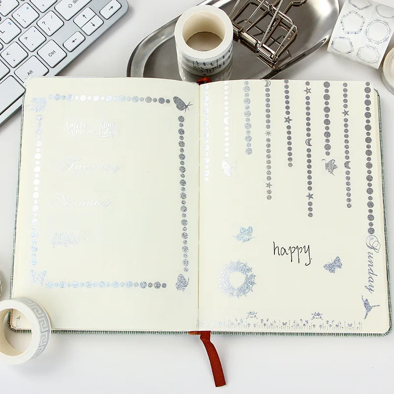 Горячее тиснение серебряная фольга широкая лента васи декоративные Стикеры для