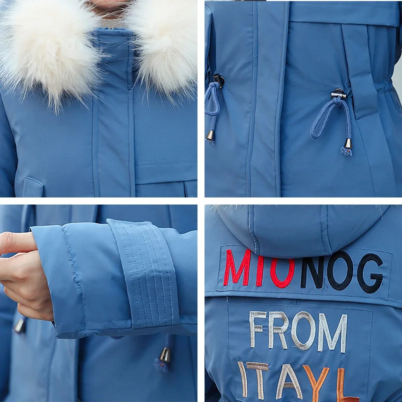 

Winter Women Fur Hooded Thick Warm Jacket Long Coat Parka Ladies Letter Slim X-long Thick Coats Down Jacket