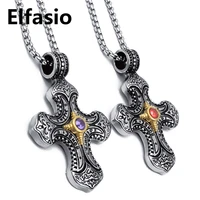 mens silver gold celtic cross stainless steel pendant redpurple cz necklace with chain vintage jewelry