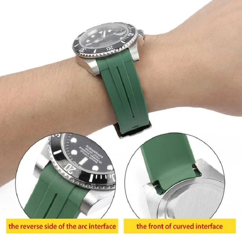 Men's Rubber Strap 20mm Stainless Steel Buckle Watch Accessories for Rolex GMT Ghost King Ancon Waterproof Silicone Watch Strap