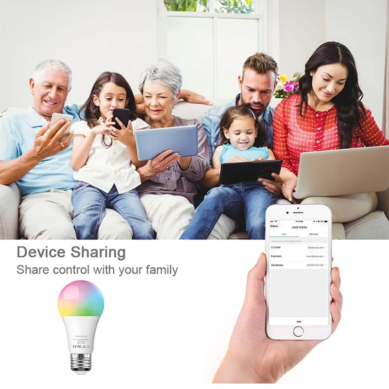 Умный Wifi умный светодиодный светильник Tuya, лампа E27 10 Вт 900Lm RGB+ 6500 К, холодный белый светильник, работает с Alexa Google Home IFTTT