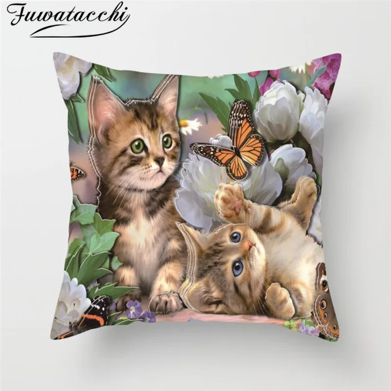 

Fuwatacchi 2pcs Cute Cat Pillow Cover Animal Printed Cushion Cover Funny Square Decorative Pillowcases for Home Sofa Living Room