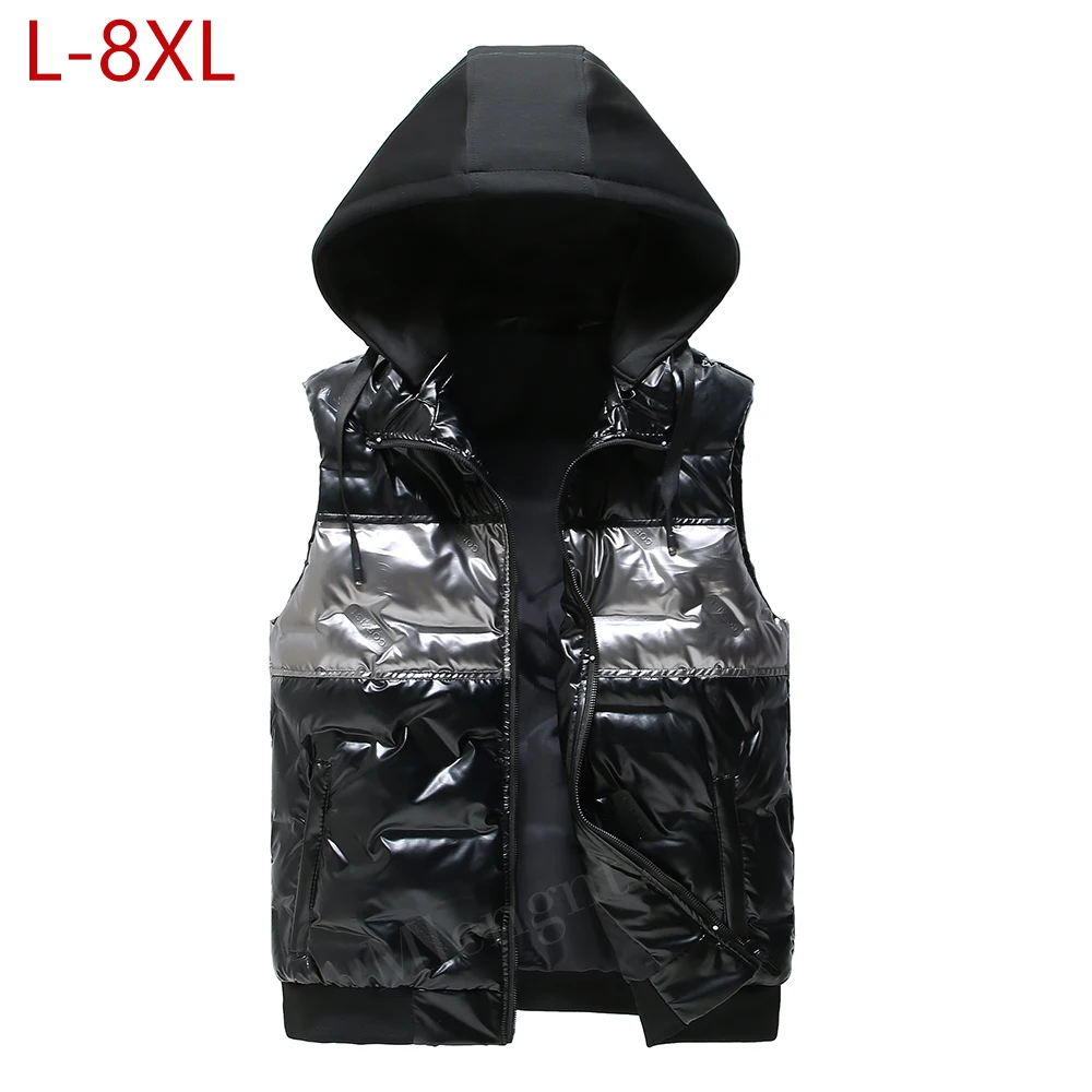 

Winter Men Vest Windproof Hat Detachable Warm Waistcoat Thick Parka Waterproof Sleeveless Jacket Travel Vest Plus Large Size 8XL