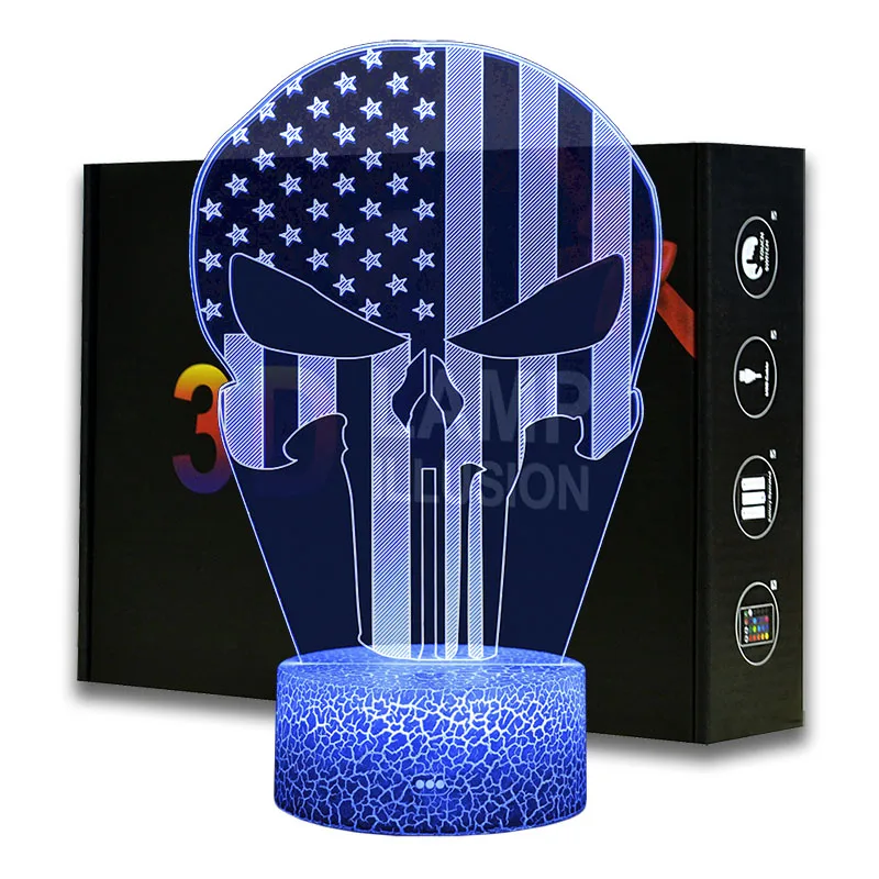 

Punisher Sign 3D illusion Night Light ABS Base With Acrylic Light Borad colors Changeable Bedroom Desk Lamp Christmas Gifts