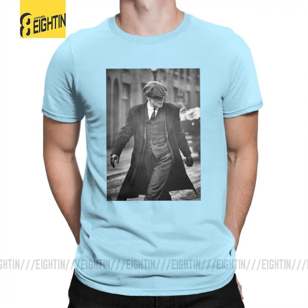 Peaky blinds рубашка и товары из очищенного хлопка классические футболки Летние футболки с коротким рукавом с вырезом лодочкой мужские футболки размера плюс - Цвет: Небесно-голубой