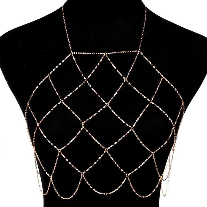Женское Сетчатое ожерелье Бюстгальтер с цепочкой для тела Bralette бикини