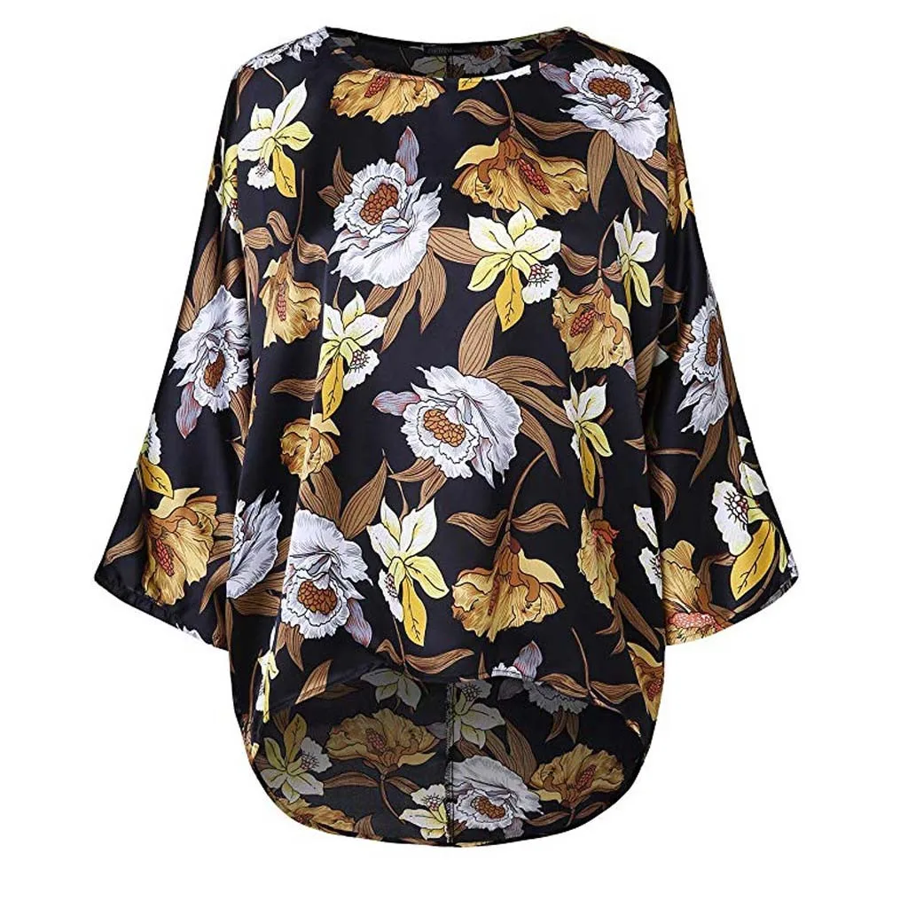 Женская модная футболка с круглым вырезом и принтом рукав летучая мышь спереди