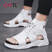 cyytl fashion high top men summer sandals lace up open toe shoes highten soft sneakers outdoor walking breathable meskie buty