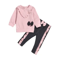 spring autumn 2pcs children set clothes baby sweater long pants tight trousers suit ruffle bow children clothes 0 4 years outfit