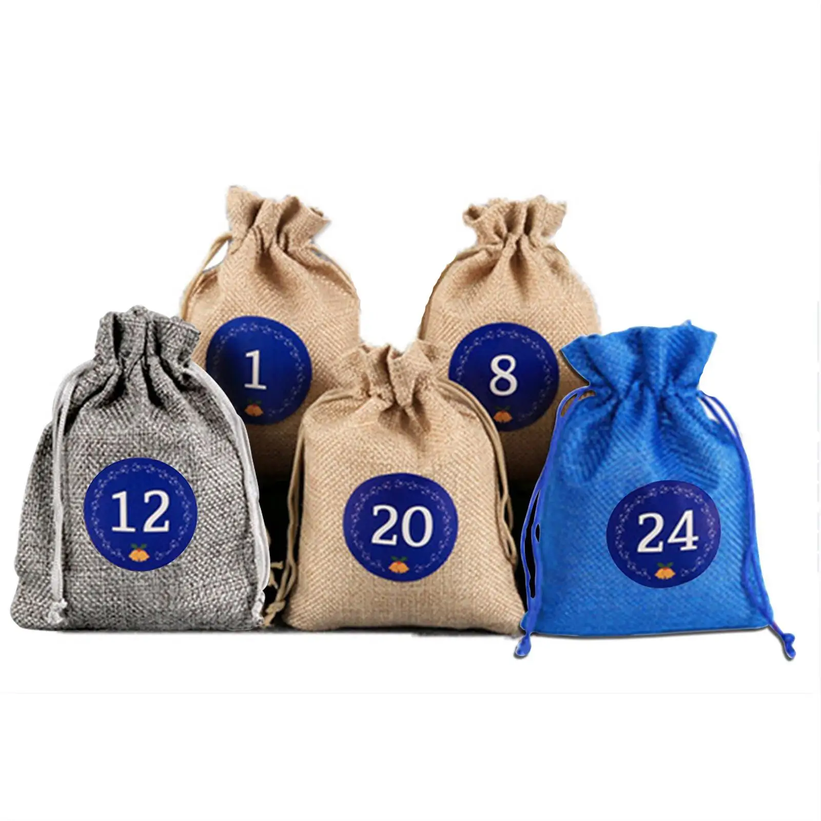 

24pcs/set Christmas Advent Calendar Bag Set Countdown 24 Days Burlap Bag Gift Drawstring Bag DIY Home Decorations with Clip